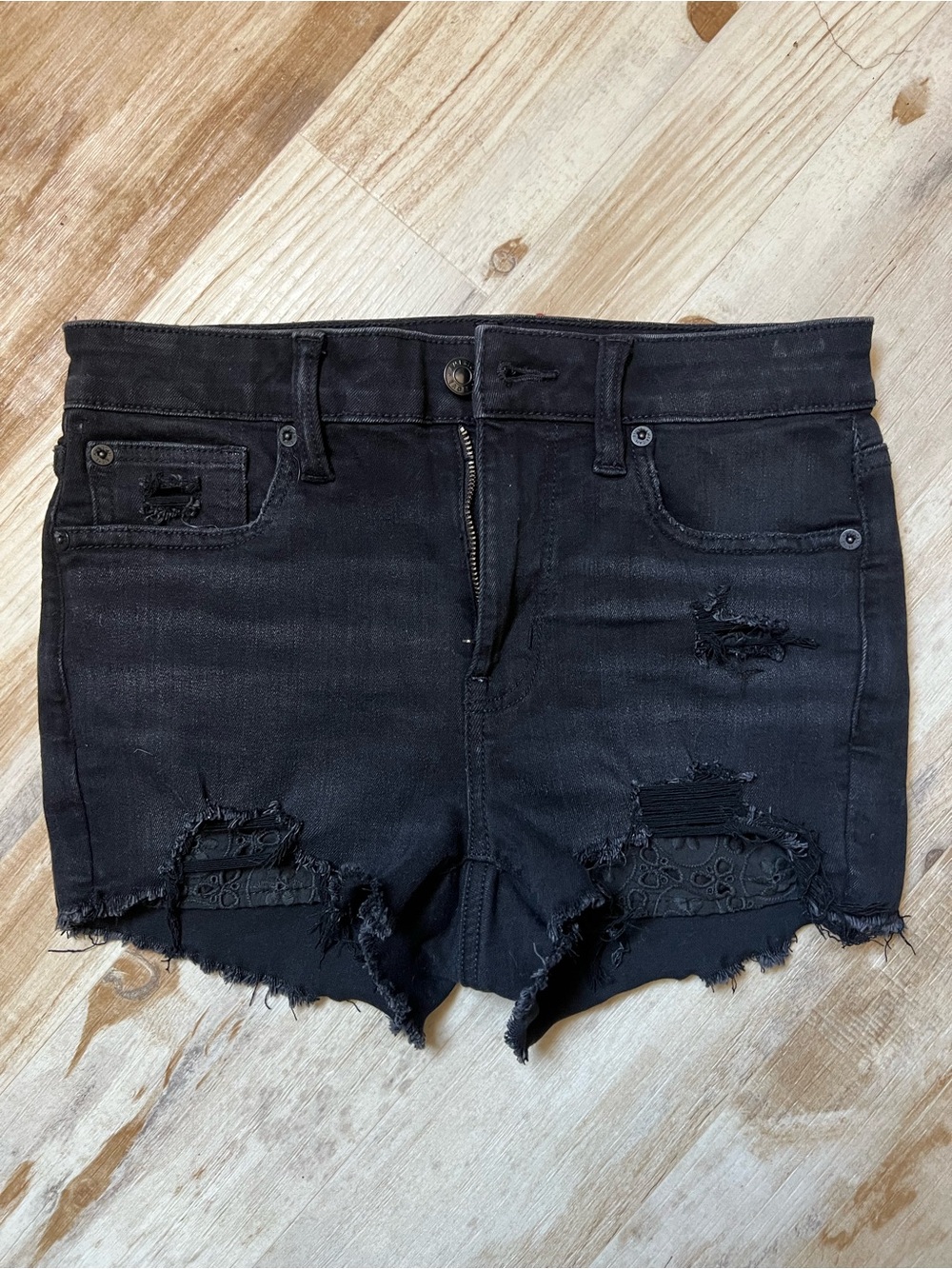 American Eagle Outfitters Black Distressed Denim Shorties